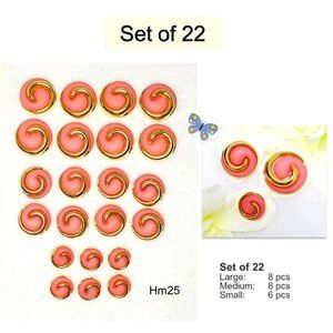 Set of 22 Round Button 3D SPIRAL Swirl Pink Resin Faux Gold Metal Pink Shank